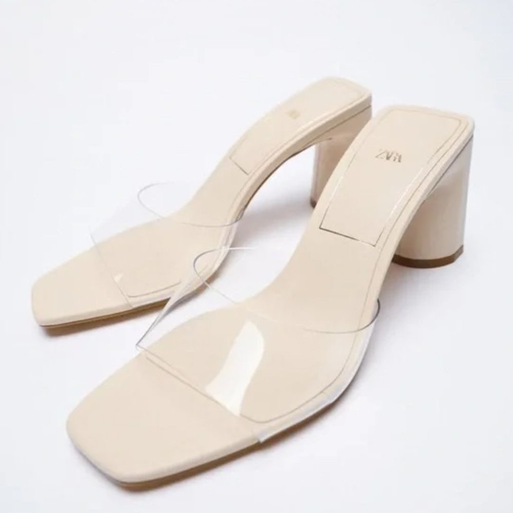 Zara Wide Heel Vinyl Sandal Sz 9